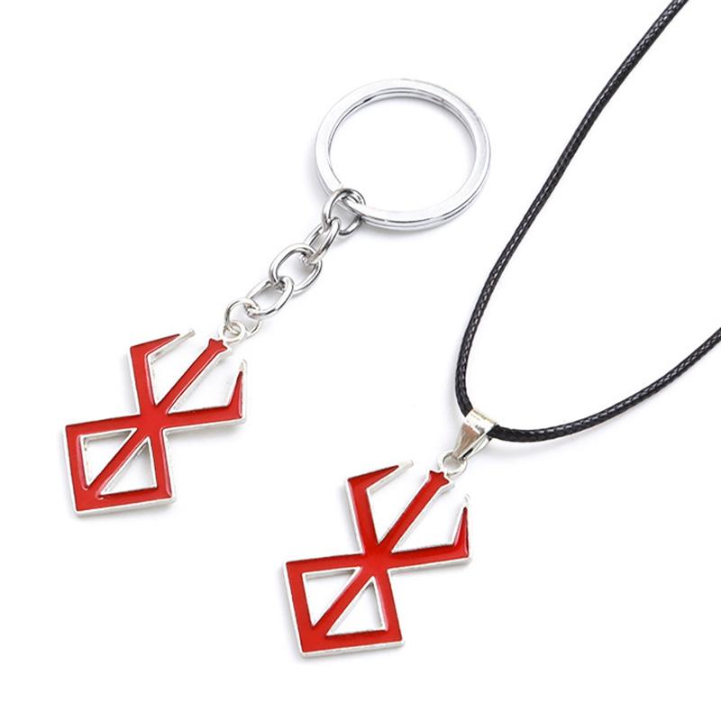 Anime Berserk Behelit Guts Alloy Keychains Red Cartoon Figures Logos Pendant Necklaces Jewelry Cosplay Accessories