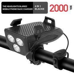 

4 in 1 Bicycle Light Flashlight Multifunction Bike Horn Alarm Bell Phone Holder Cycling Bicycle Front Lamp Power Bank Bike Parts