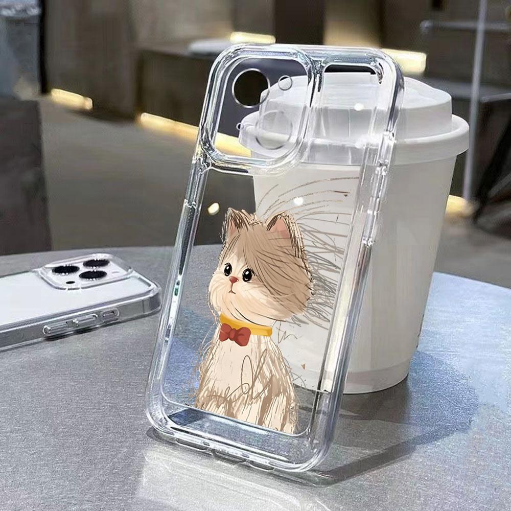 Cute Cat Hydrangea Protective Phone Case For iPhone 17 Air 16 16e 15 13 12 11 Pro Max Pro Plus Soft Anti-Scratch Funda Cover