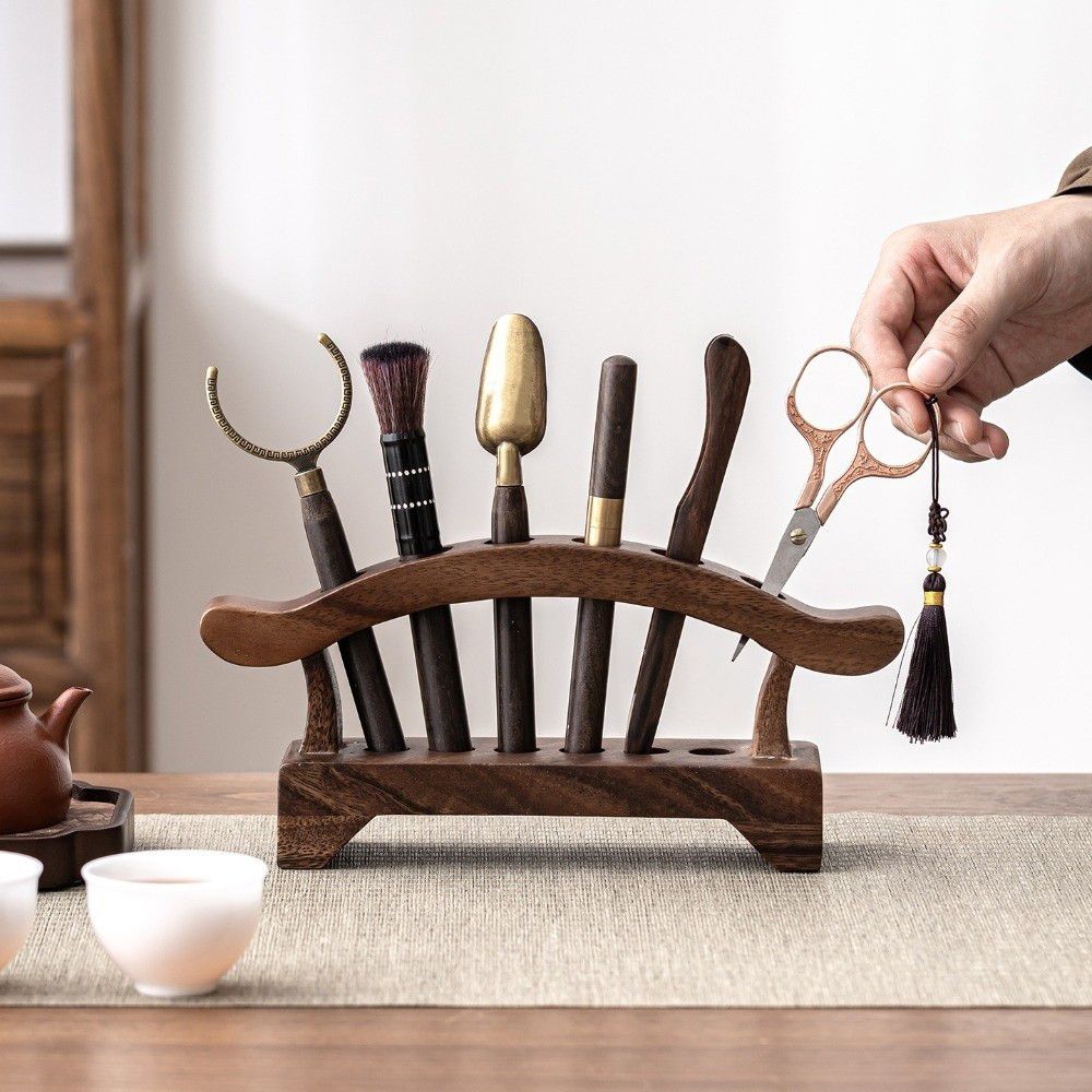 Simple Wooden Pen Holder Multifunction Tea Tools Storage Rack Desk Organizer Office Supplies