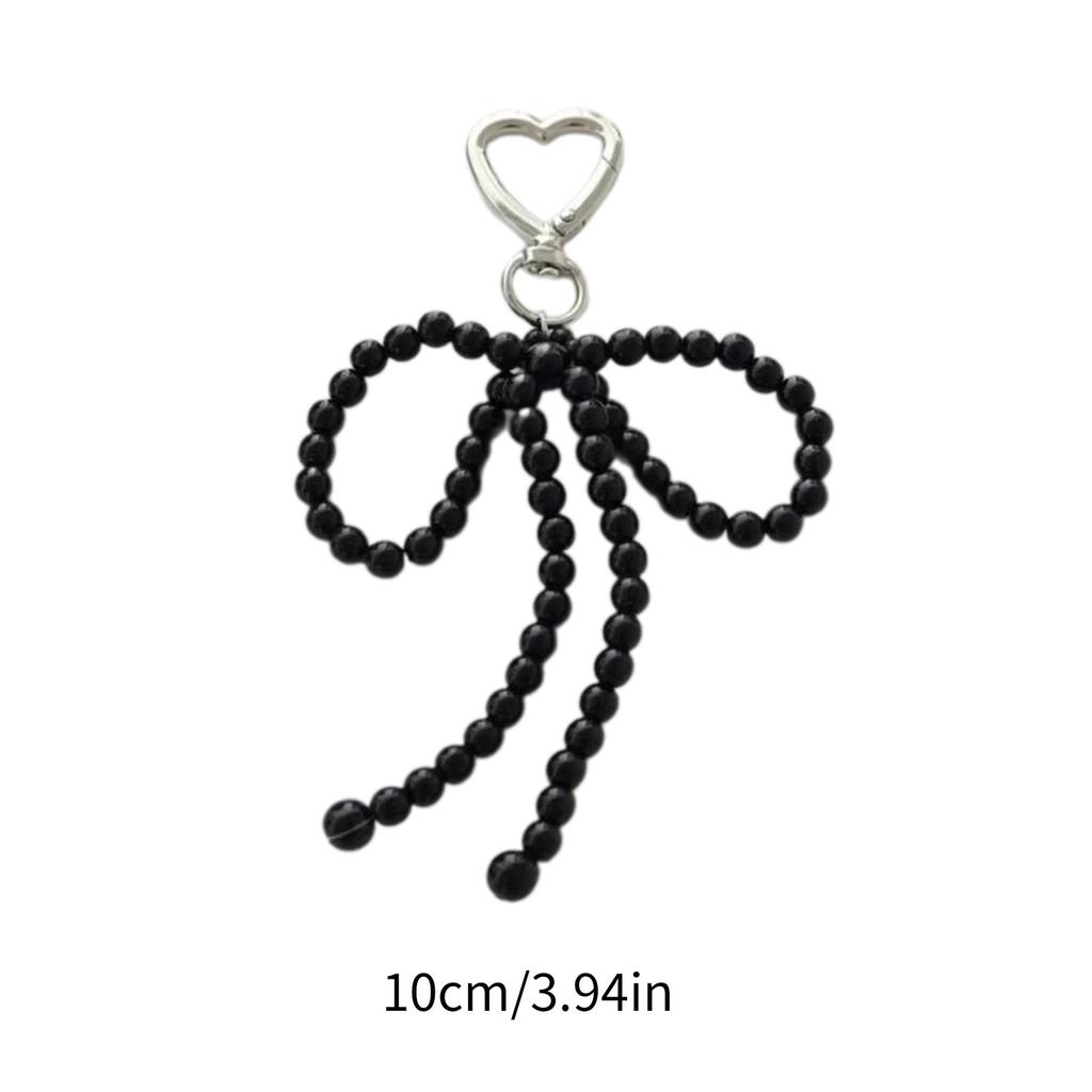 Bowknot Heart Pendant Keychain Beaded Phone Charm Detachable Bow Phone Lanyard Handmade Keyring Jewelry for Wallet Bags
