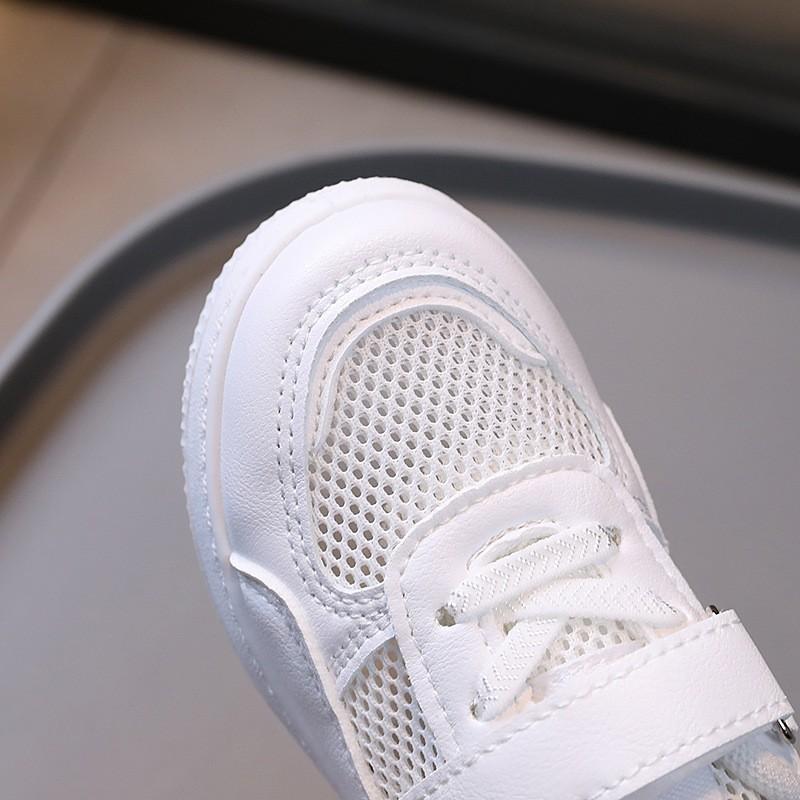 Kids White Mesh Sneakers With Hook Loop Soft Sole Casual Shoes Boys Girls