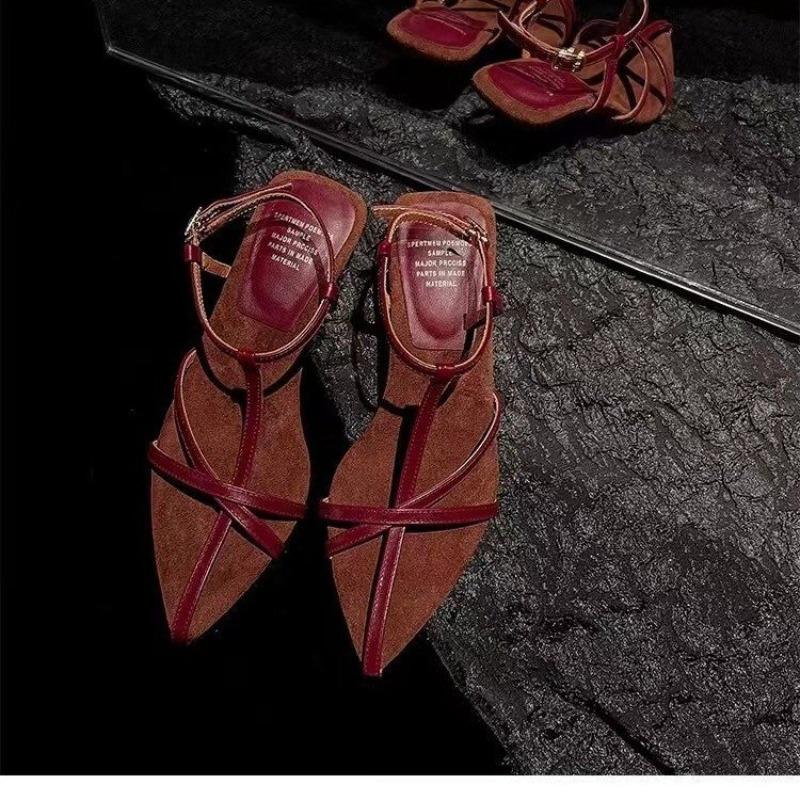 2024 New Women's Shaped High Heel Summer Luxury Cowhide Spaghetti Strap Slingback Women's Fashion Sandals