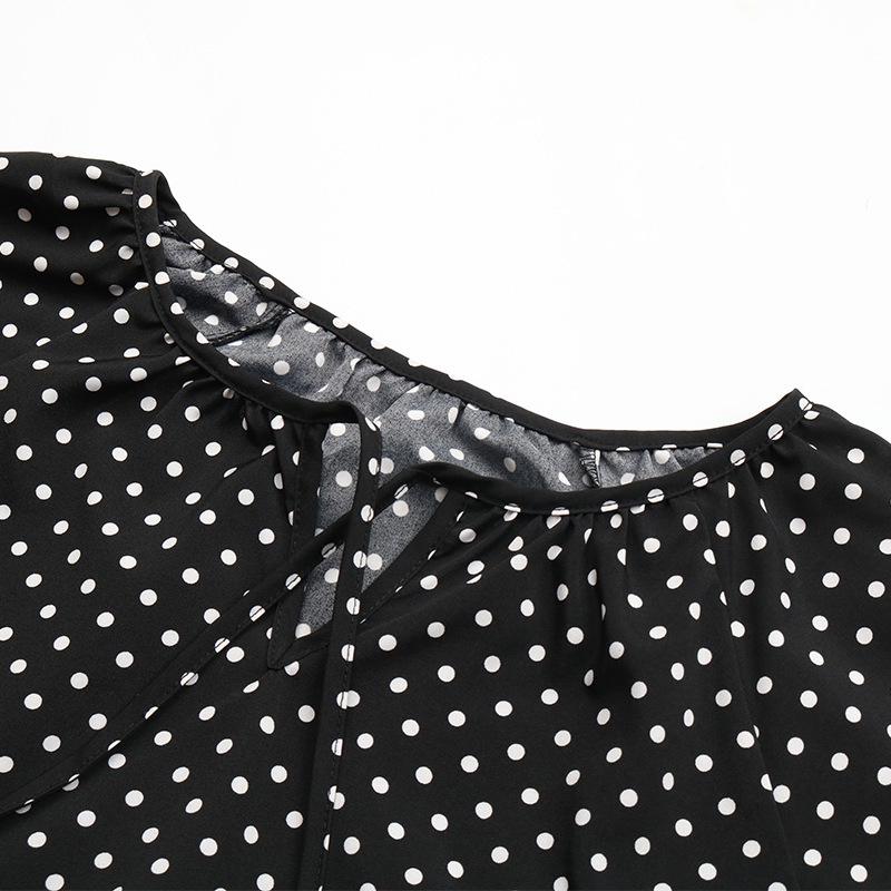 Moda Donna Casual Primavera Autunno Stampa Pois Manica Lunga Scollo a O Camicette Camicie