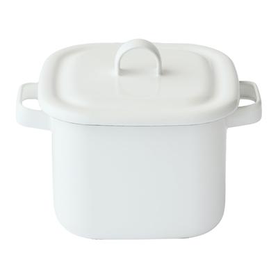 365methods Square Enamel Multipot Storage Container Small Pot IH Gas Fire Compatible with Lid White