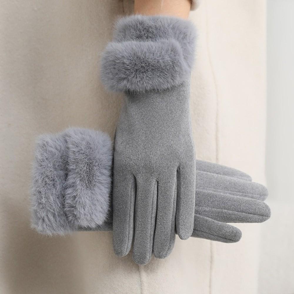 Gants chauds et épais pour écran tactile Matière suède Gants coupe-vent Gants à manchette poilue Activités hivernales