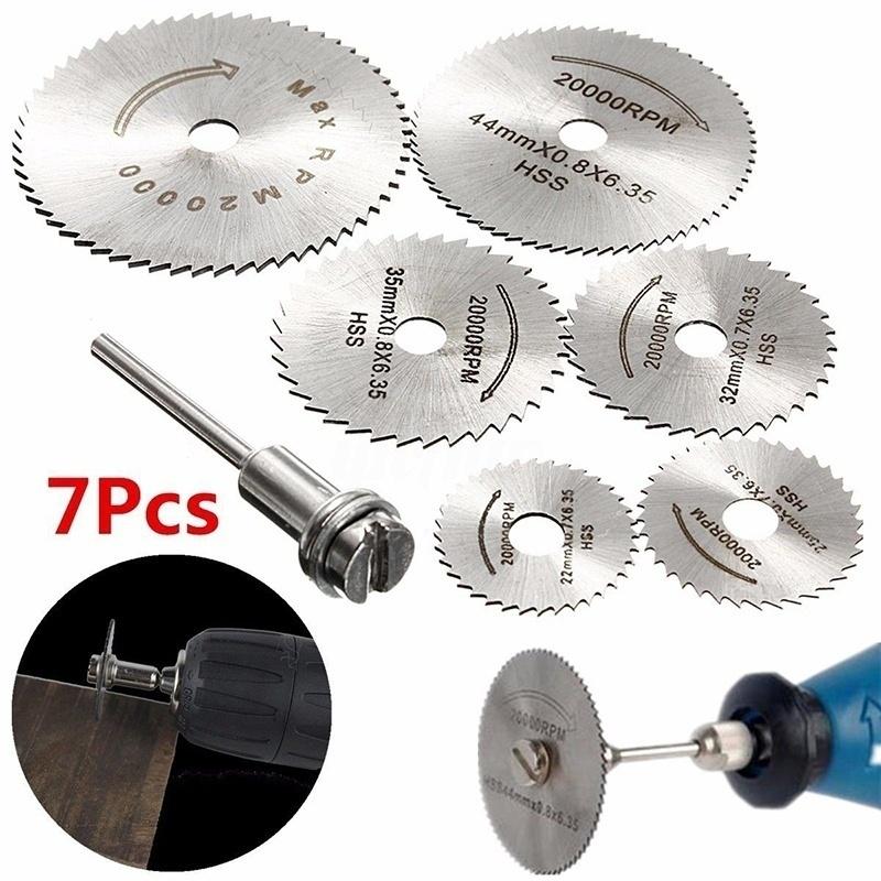 New 7pc/set Metal Circular Saw Disc Wheel Blades Shank High Speed Steel Mini Saw Blades with Mandrels Drill Rotary Wood Cutout