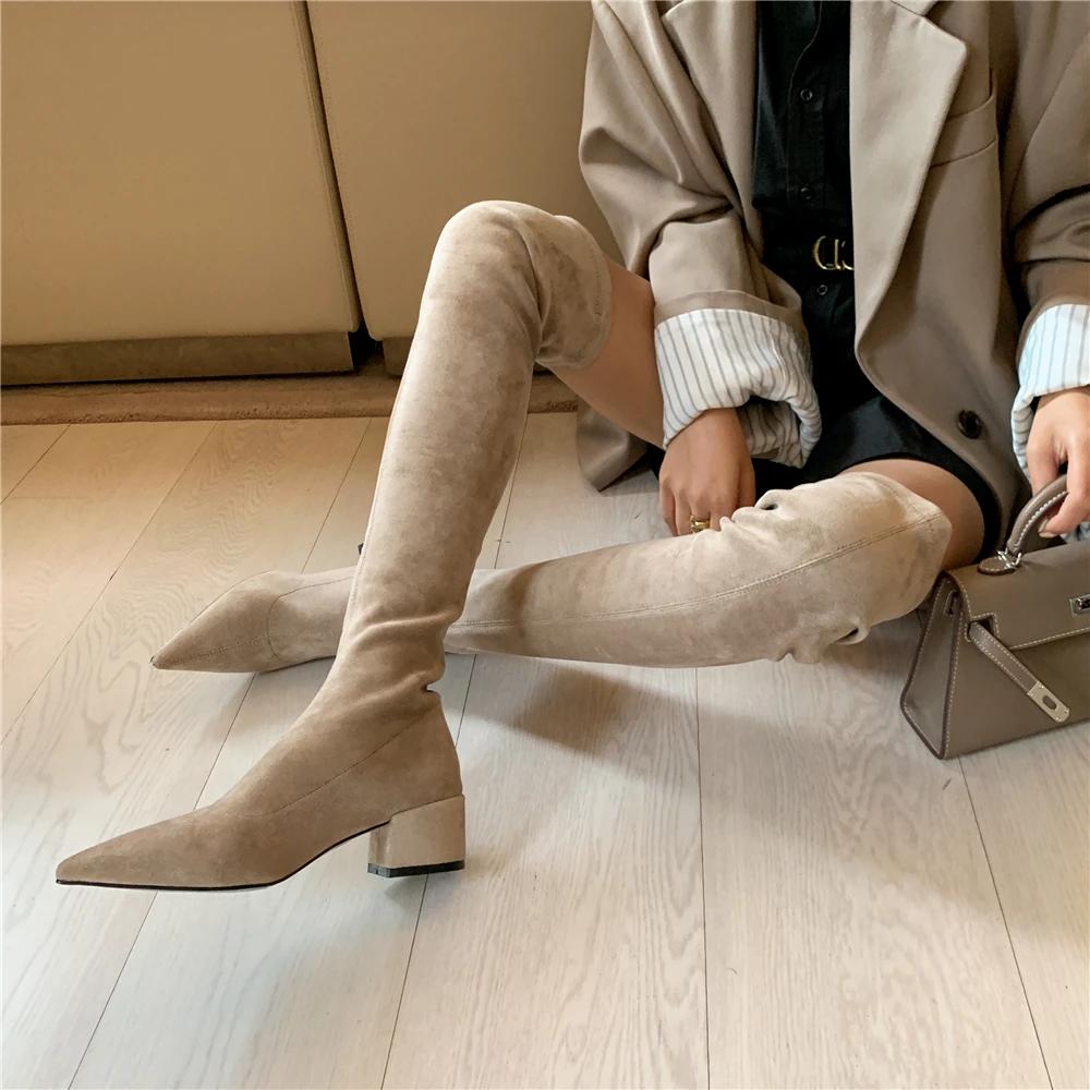 Sexy Woman Over The Knee Boots Lady Slim Elastic Long Thigh High Boots Pointed Toe Kid Suede Ladies  De Mujer 33-43