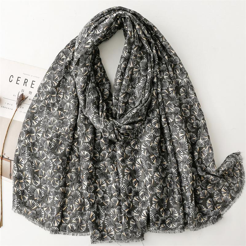 Fashion Winter Polka Ginkgo Floral Fringe Viscose Shawls Scarf Lady High Quality Print Soft Pashmina Stole Muslim Hijab 180*90Cm