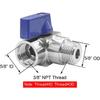 Stainless Steel 90 Degrees Elbow Ball Valve 3/8" NPT Male x 3/8" NPT Female Shut Off Valve for Water Fuel Air