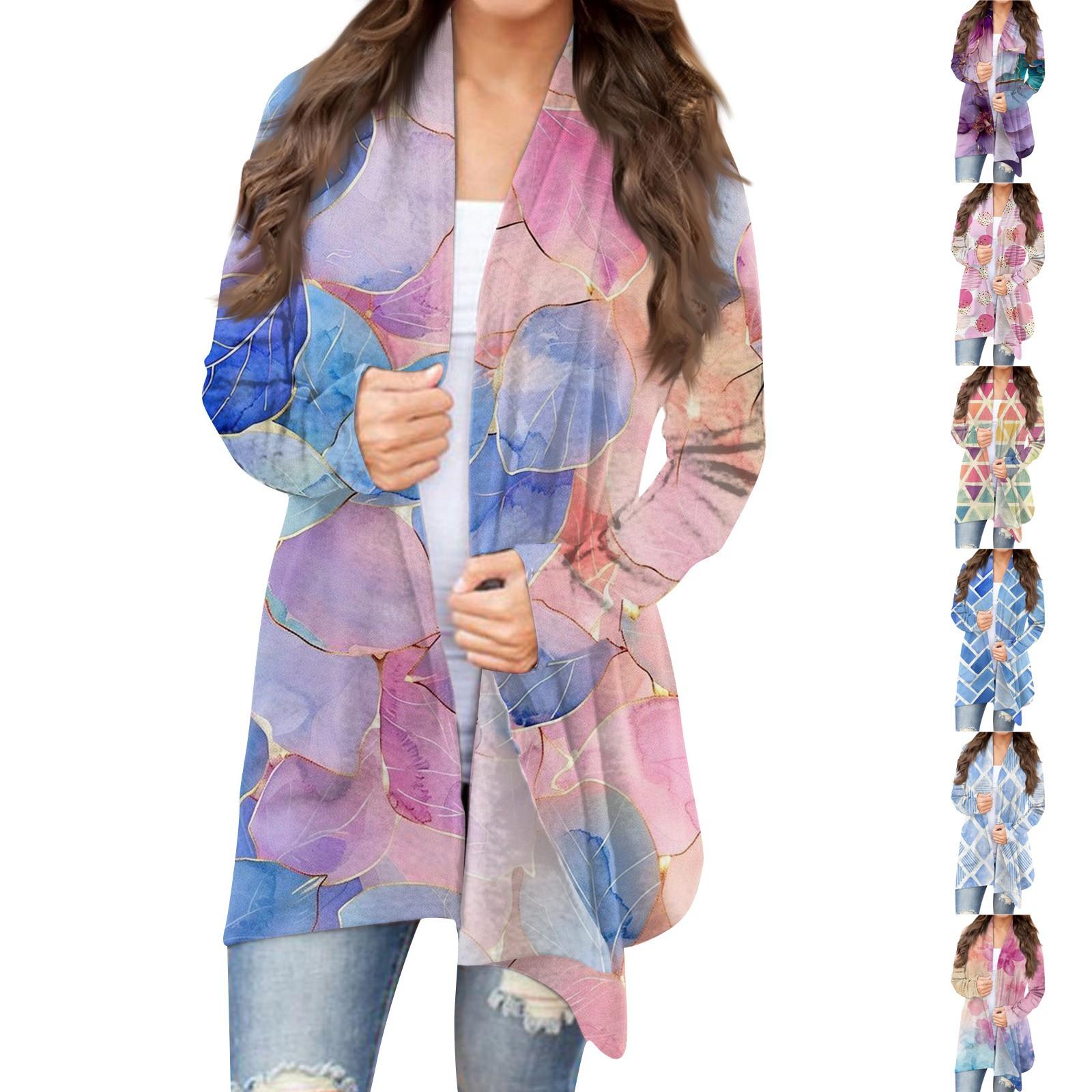

Women s Fashion Casual Retro Print Mid-Length Cardigan Jacket XXL рожевий