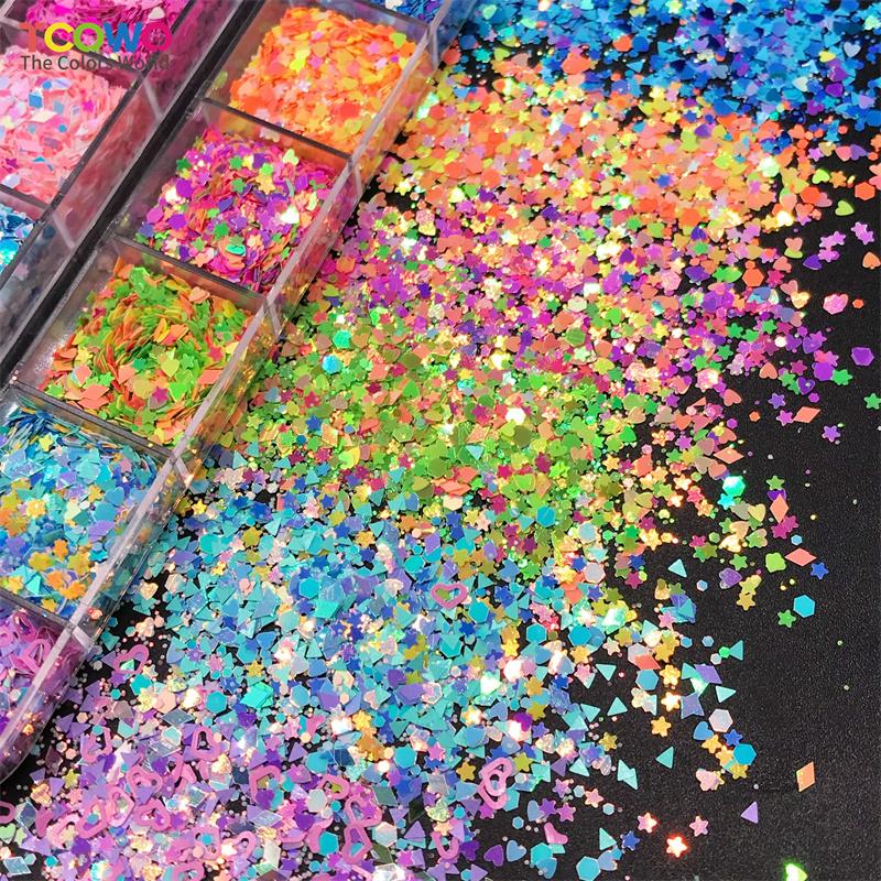 Iridescent Color Mix Heart Star Hexagon Shape Nail Eye Glitter for Resin Tumblers Crafts Makeup Festival Party