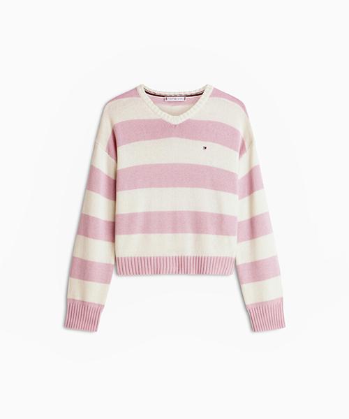 TOMMY HILFIGER Bold Stripe V-Neck Pullover (T22G0Kto031Wt10D1)