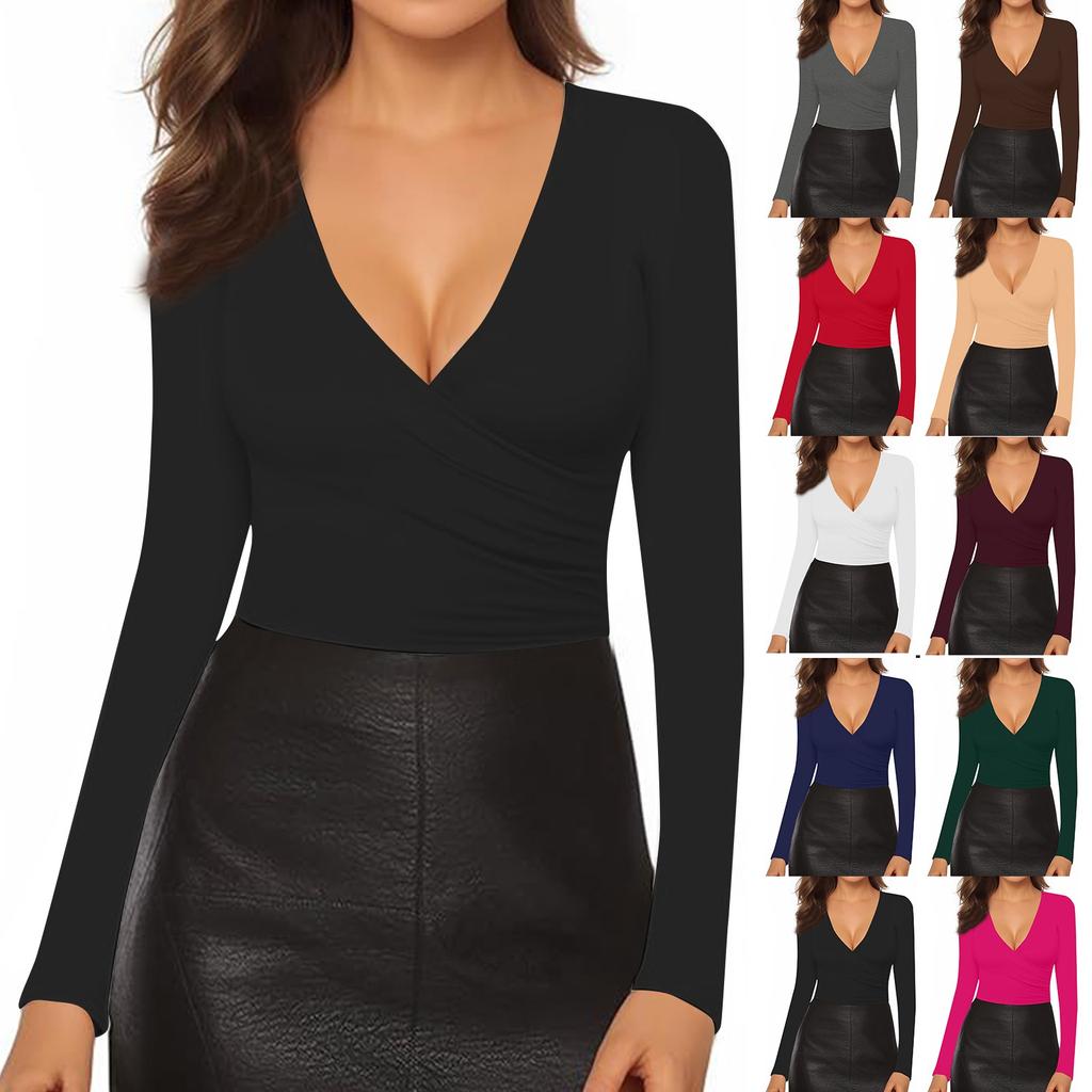 Γυναικείο και χειμωνιάτικο μονόχρωμο μονόχρωμο μακρυμάνικο πουκάμισο με λεπτή λαιμόκοψη