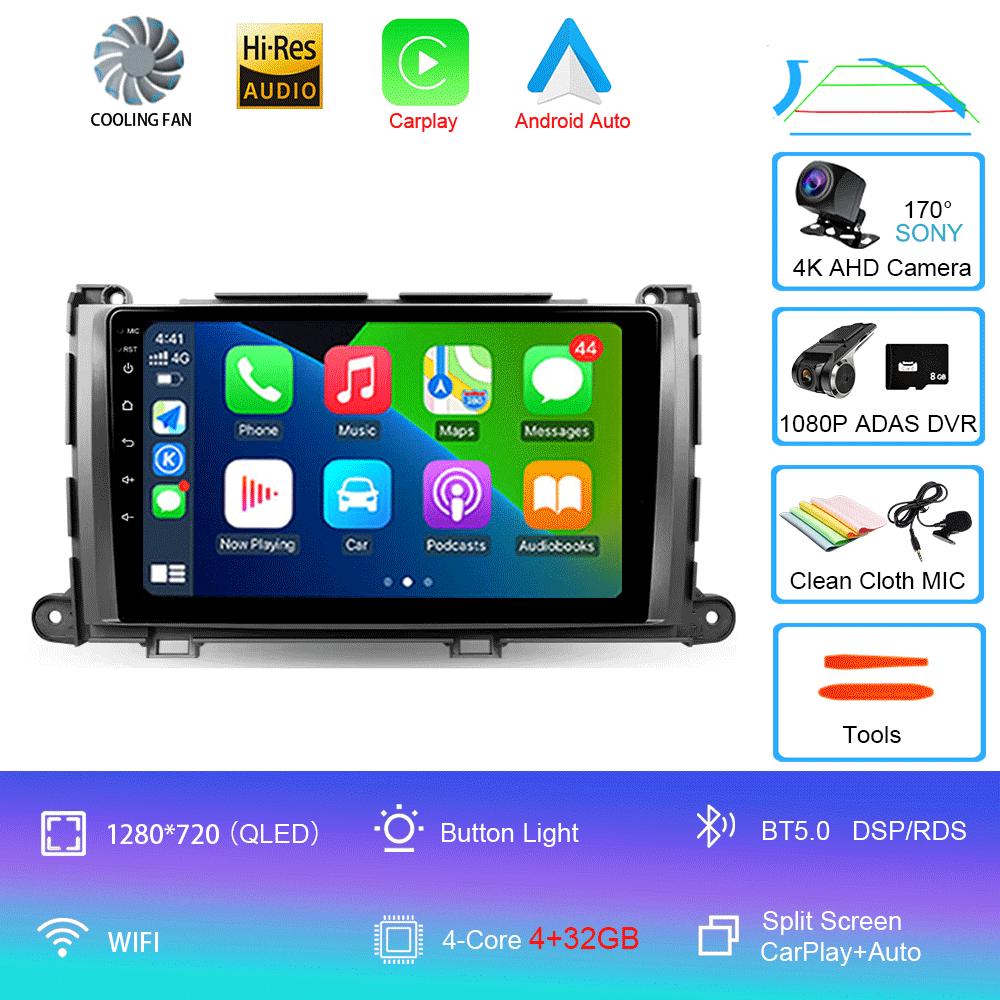 For Toyota Sienna 3 XL30 2010 - 2014 Car Radio Android 14 Carplay Auto 2K Screen Multimedia Video Player 2 Din Autoradio Stereo