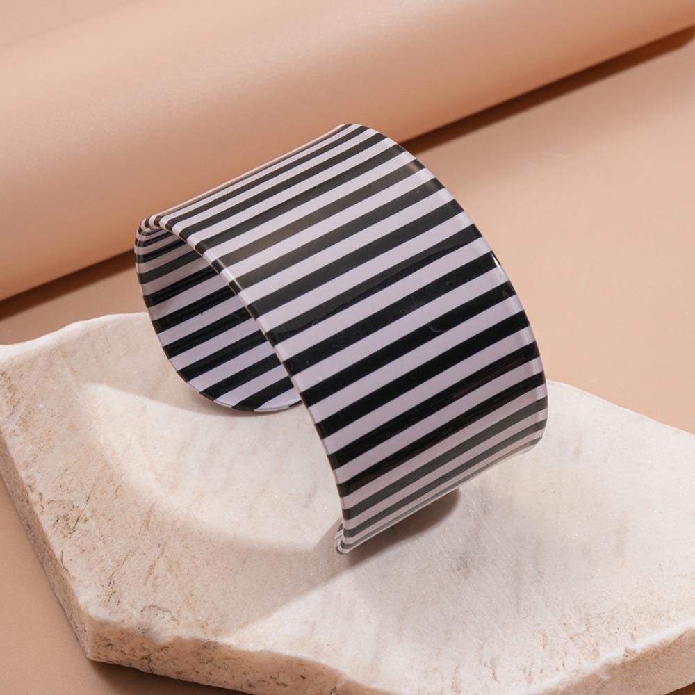 Bohemian Striped Acrylic Bangle Geometric Smudged Hand Ring Unique Open Wide Bracelet  Girls