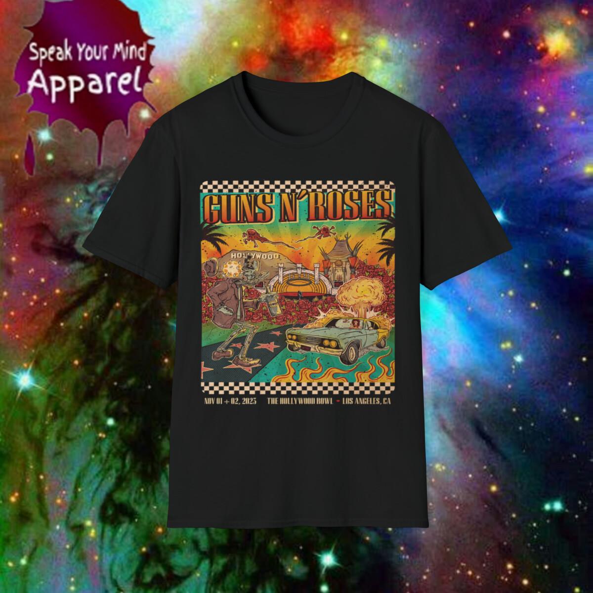 Unisex Cotton T-Shirt Mens Womens Tees Top. Guns N Roses. Hollywood Bowl, Los Angeles 2023 S