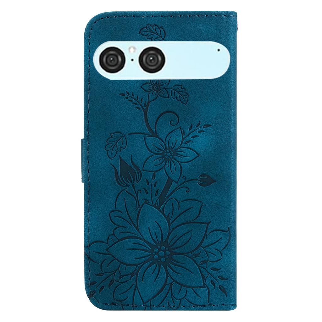 For Sony Xperia 10 VII Stand Case Lily Flower Imprint Leather Phone Cover with Wrist Strap