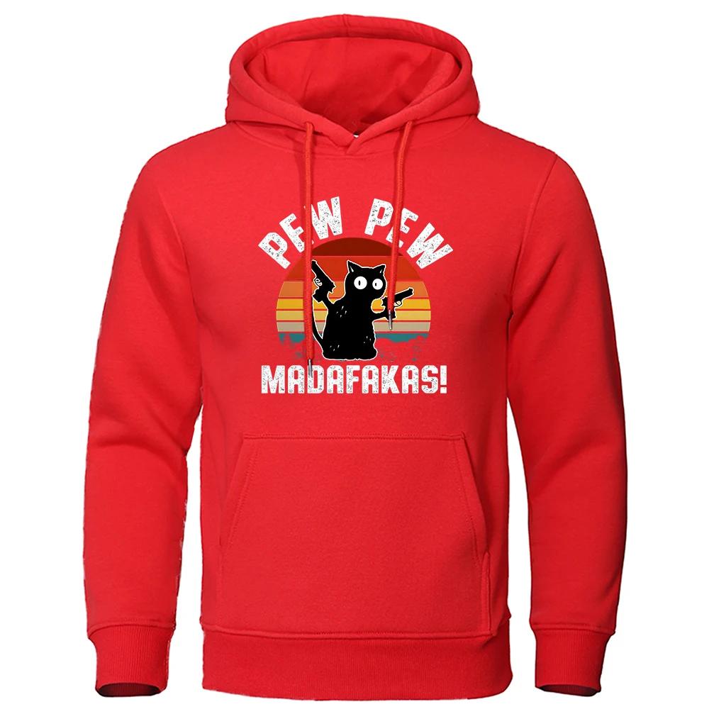 Pew Pew Madafakas Baby Black Cat With Two Guns Hooded For Menfashion High Quality Hoodies Autumn Casual Hoody Loose Tracksuit S