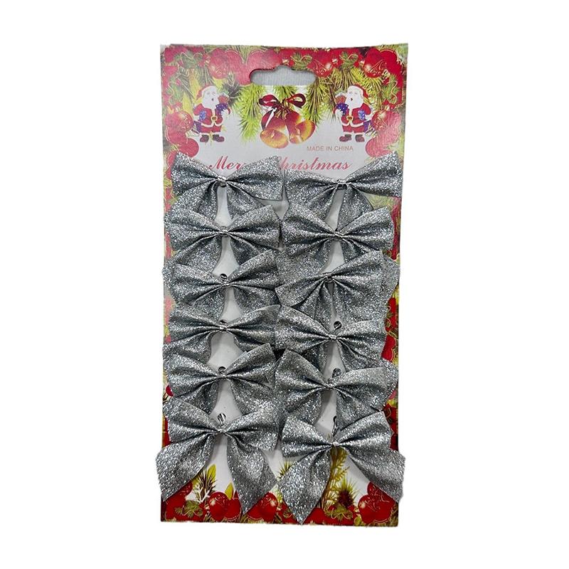 12Pcs/Pack Golden Silver Red Christmas Bow Ornament Tree Decoration Bowknot Pendant For Home