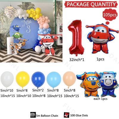 Kit d'arche de ballons Super Wings 105 pièces Décoration Fête d'Anniversaire Garçon Ensemble de Ballons Bleus Jaunes Fournitures d'Anniversaire Douche de Bébé Jouet pour Enfants