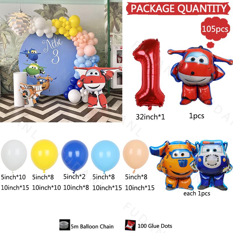 105PCS Super Wings Themed Balloon Arch Kit Boy Birthday Party Deco Blue Yellow Globos Set Birthday Supplies Baby Shower Kids Toy
