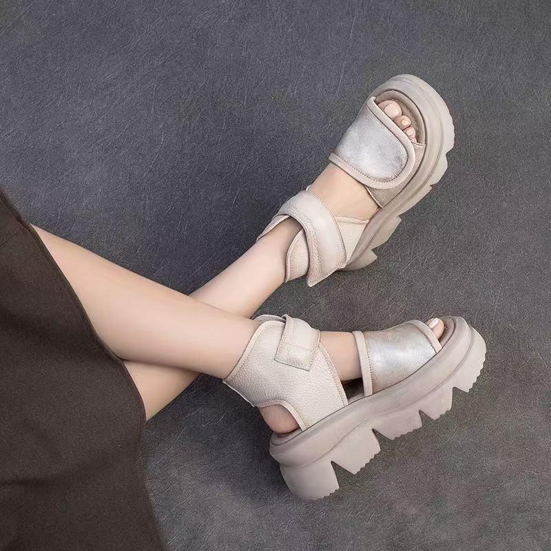 Retro Women Thick Platform Sandals New Summer Open Toe Fashion Woman Fish Mouth Shoes Trend Hollow Comfort Footwears