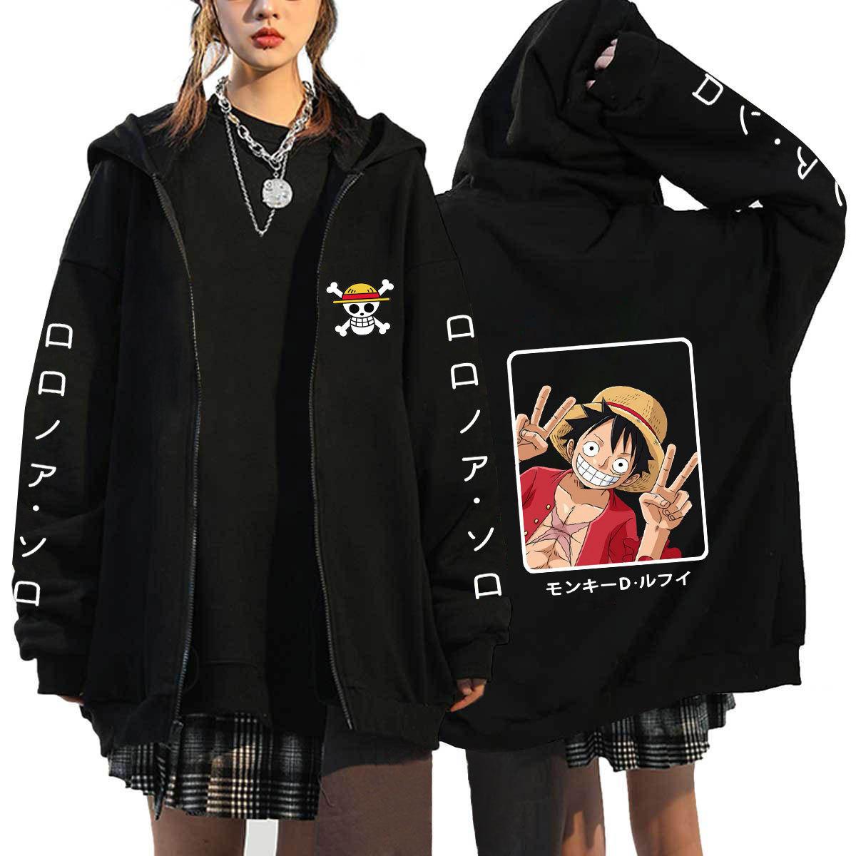 

Japanese Anime ONE PIECE Hoodies Men Kawaii Harajuku Manga Graphic Zipper Coats Monkey D. Luffy Printed Streetwear Sweatshirts Unisex Pullovers Tops XL чорний