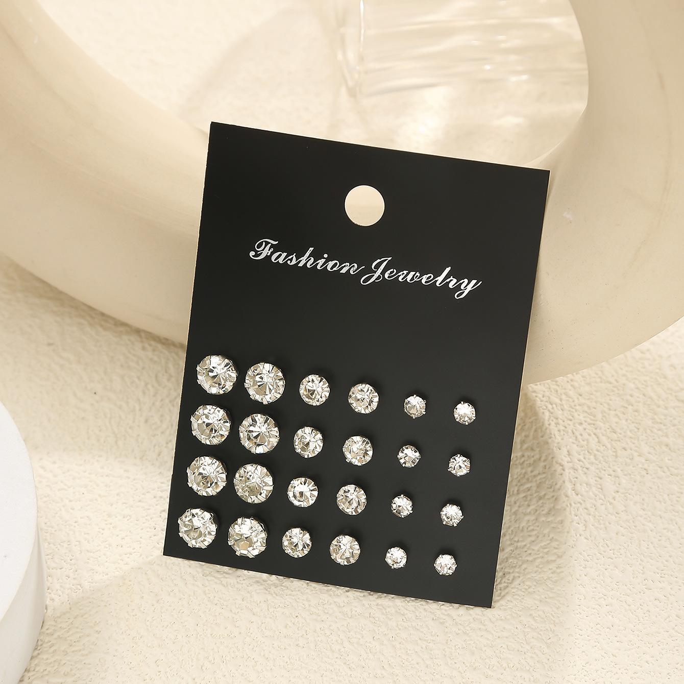 European and American foreign trade hot-selling geometric six-claw zircon set 12 pairs of stud earrings retro temperament pearl stud earrings set золотой