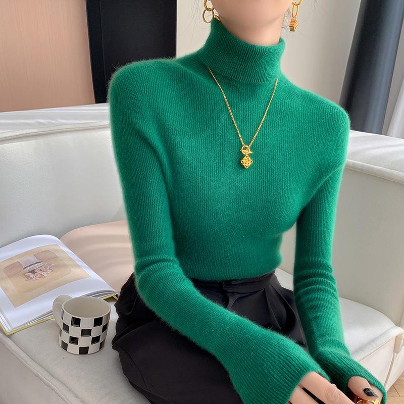Women's Slimming Seamless High Neck Cashmere Sweater - 35% Cashmere, Perfect for Autumn/Winter