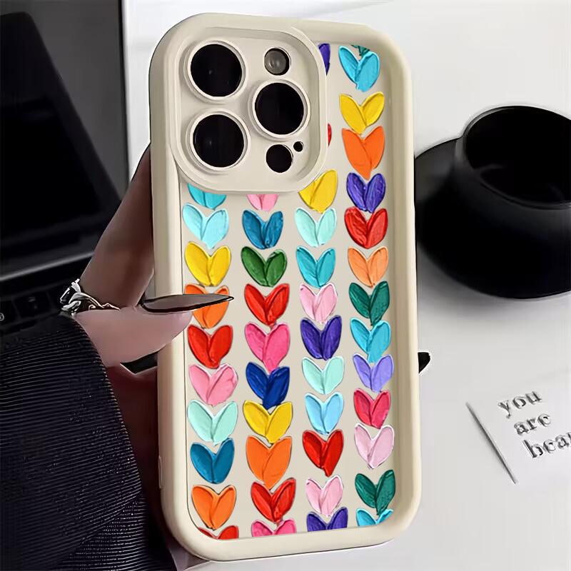 

Colorful Heart Print Pattern Design Protective Cover for iPhone 17 16 15 14 13 12 11 16E Series Pro Max Plus iphone 17 Pro
