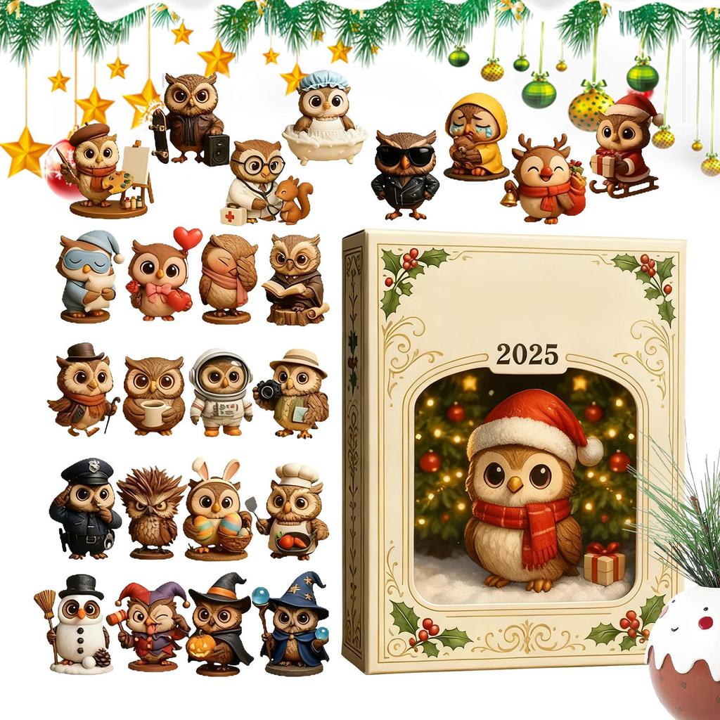 2025 Advent Calendar 2D Flat Owl Ornaments 24 Days Christmas Countdown Calendar Birthday Xmas Gifts Christmas Advent Calendar