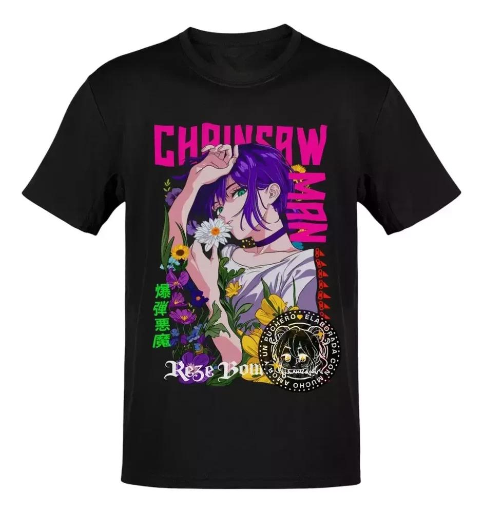 Anime Chainsaw Unisex Reze Flores Letras Rosas Tshirt Size S4xl S