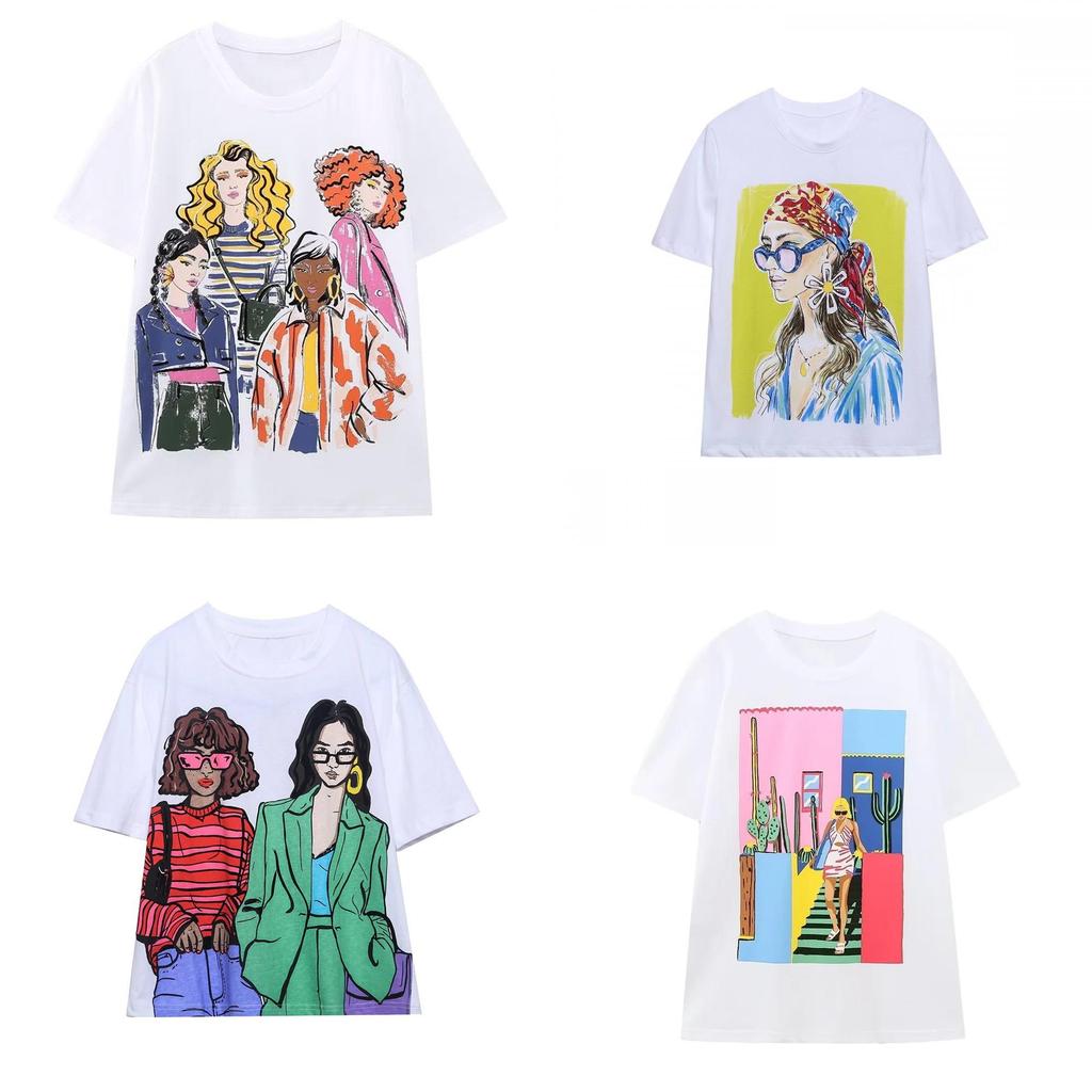 Pure Cotton Graffiti T Shirt With Short Sleeves For Summer Casual Wear
