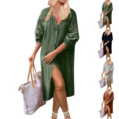Vestidos largos holgados casuales con mangas divididas y siete colores sólidos a la moda para mujer