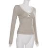 Sexy V-neck Lace A-line Knit Long-sleeve Top - Elegant Slimming Sweet Girly Style