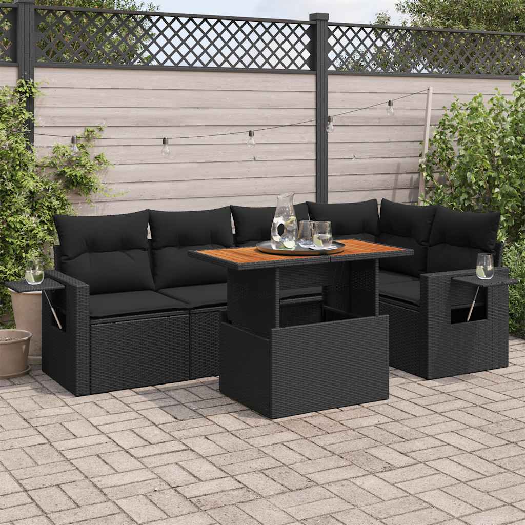 Vidaxl 6-Cz. Set di Mobili da Giardino con Cuscini, Polyrattan Nero