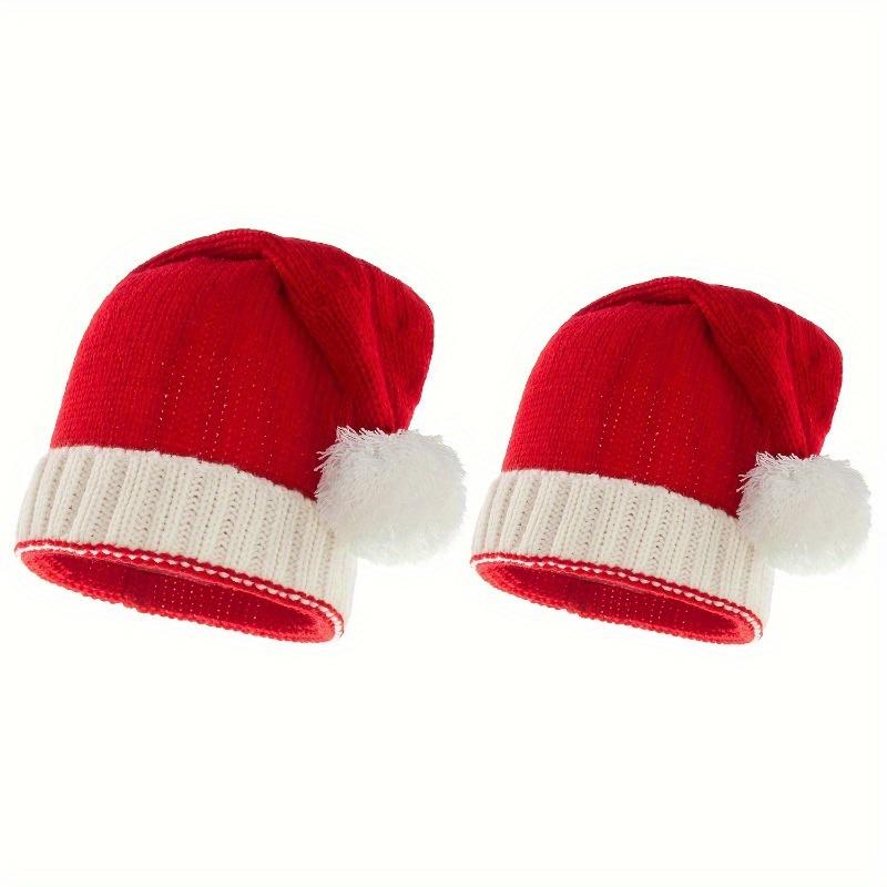 Christmas Knitted Hat with Pompom for Kids & Adults - Soft Santa Hat for New Year Party Gift