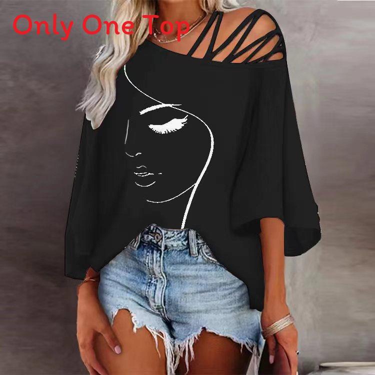Cotton Summer Loose Fit Printed T Shirt With Batwing Sleeves For Casual Wear