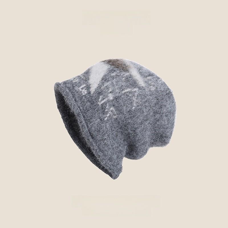 Autumn Winter Knit Beanie Hat For Women With Letter Pattern Warm Headgear For Street Style