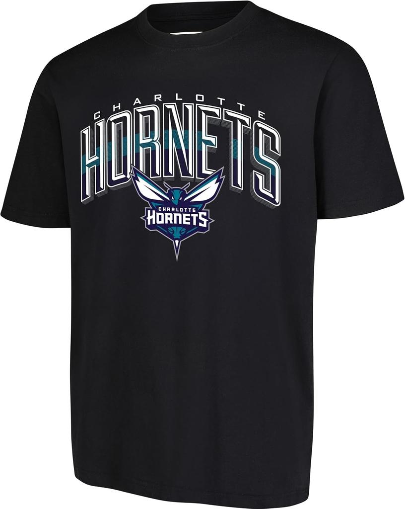 NBA Charlotte Hornets Herren T-Shirt Arched Plexi Kurzarm T-Shirt, Groß, Schwarz