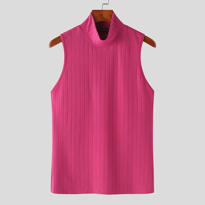 INCERUN Pánská letní mockneck jednobarevná vesta do tělocvičny fitness tílka bez rukávů