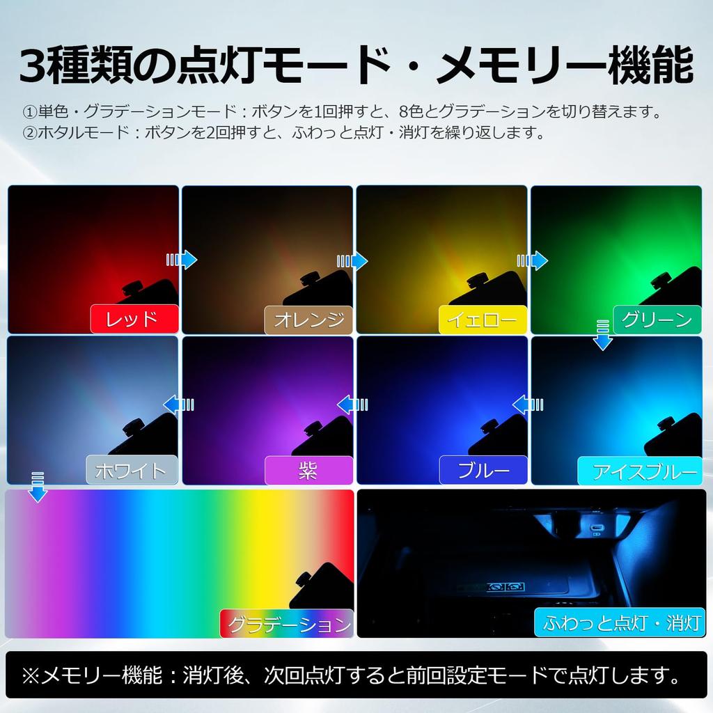 GIMUYA LED for Car 8 Switchable Beam Memory Auto Ambient USB Mini Heart Car Easy Pack of 2 Type-C Light, USB, Interior, Colors, Direction, Function,