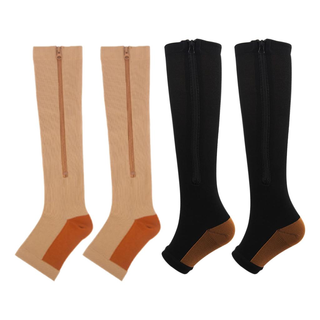 2 Pairs Sports Pressure Stockings Compression Zipper Stockings Long Leg Stretch Socks LXL