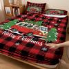 3pcs red checkered Christmas truck print coreless bed sheet set multi size bedcover bedroom bedding decoration machine washable