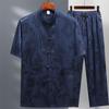 Hemden + Hosen Sommer Langarm Sportbekleidung Herren Freizeit-Sets Mann Chinesischer Stil Herrenhemden und Hosen