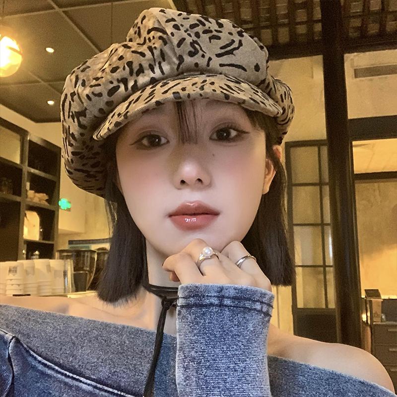 Vintage Millennial Babes Leopard Print Berets Caps for Women