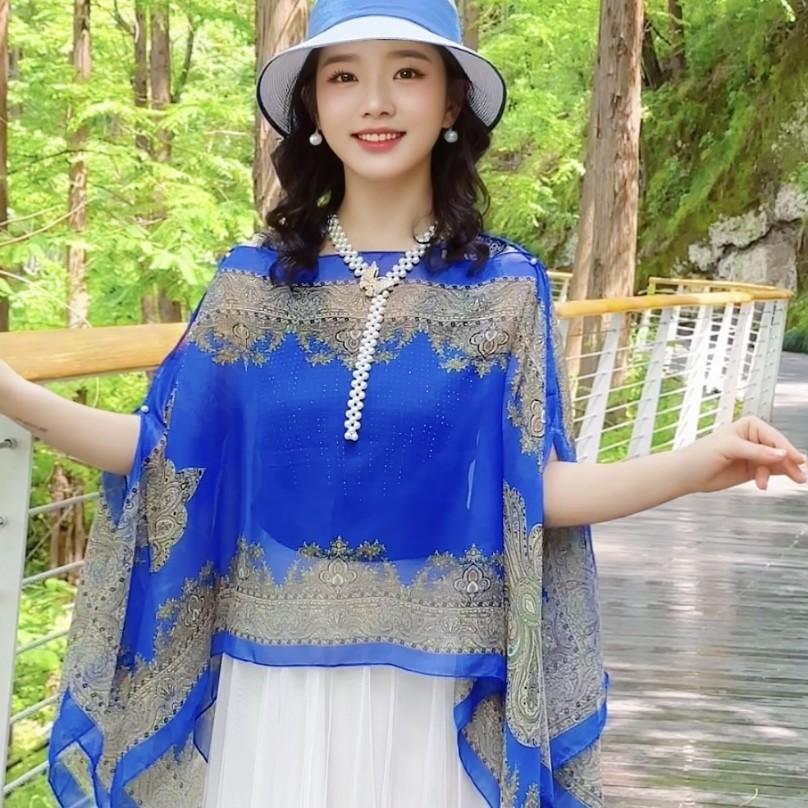 Sunscreen gauze UV protection summer travel shawl chiffon silk scarf women's beach oversized thin driving sunscreen
