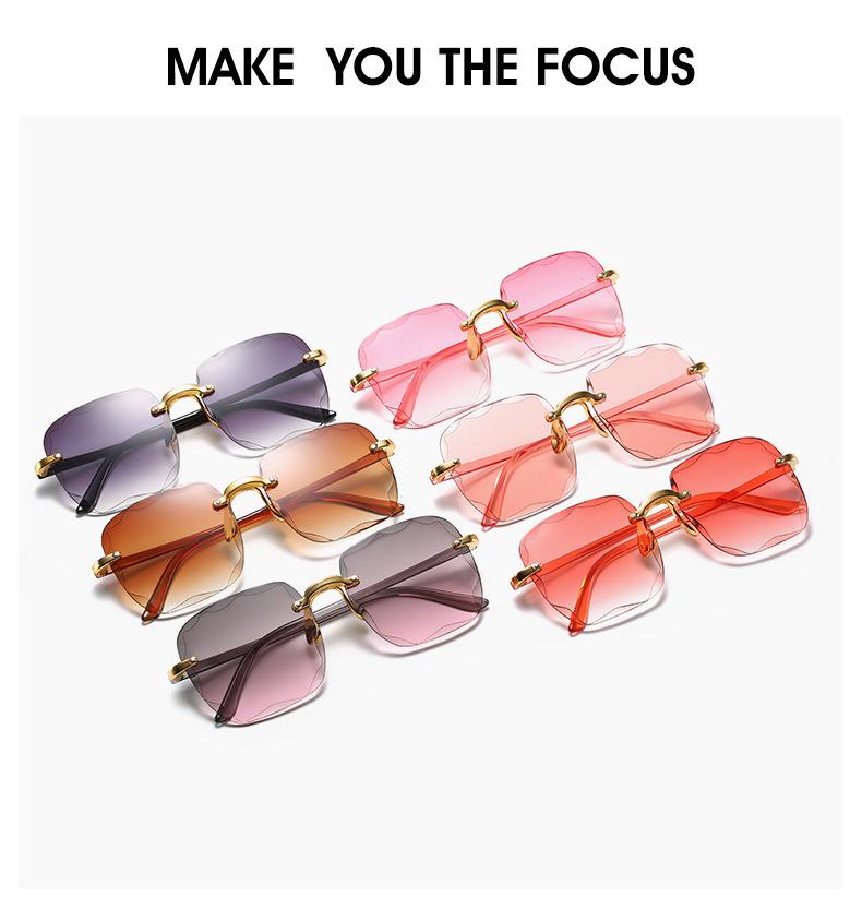 Rectangular Sun Glasses Glasses Female Designer Style Style Trendy Rimless Gradient Sun Eyeglasses Shades Cutting Lens Ladies Frameless Glasses