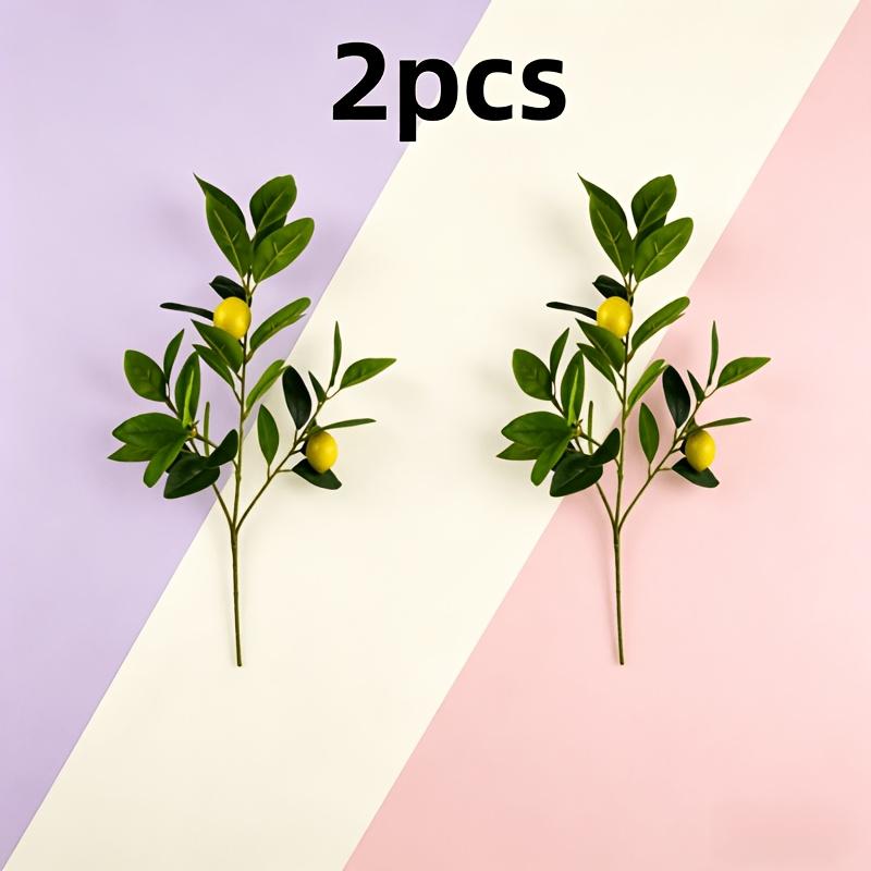 2pcs Lifelike Artificial Lemon Branches | 50 Cm / 19.69 Inches, Realistic Plant Design, Synthetic Plants for Holiday, Daily, Wedding